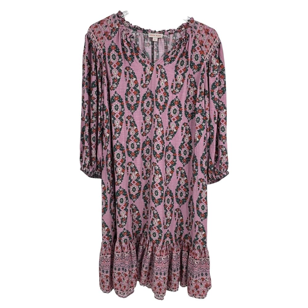 Knox Rose dress women's M paisley puff sleeve tiered ruffle babydoll boho beach